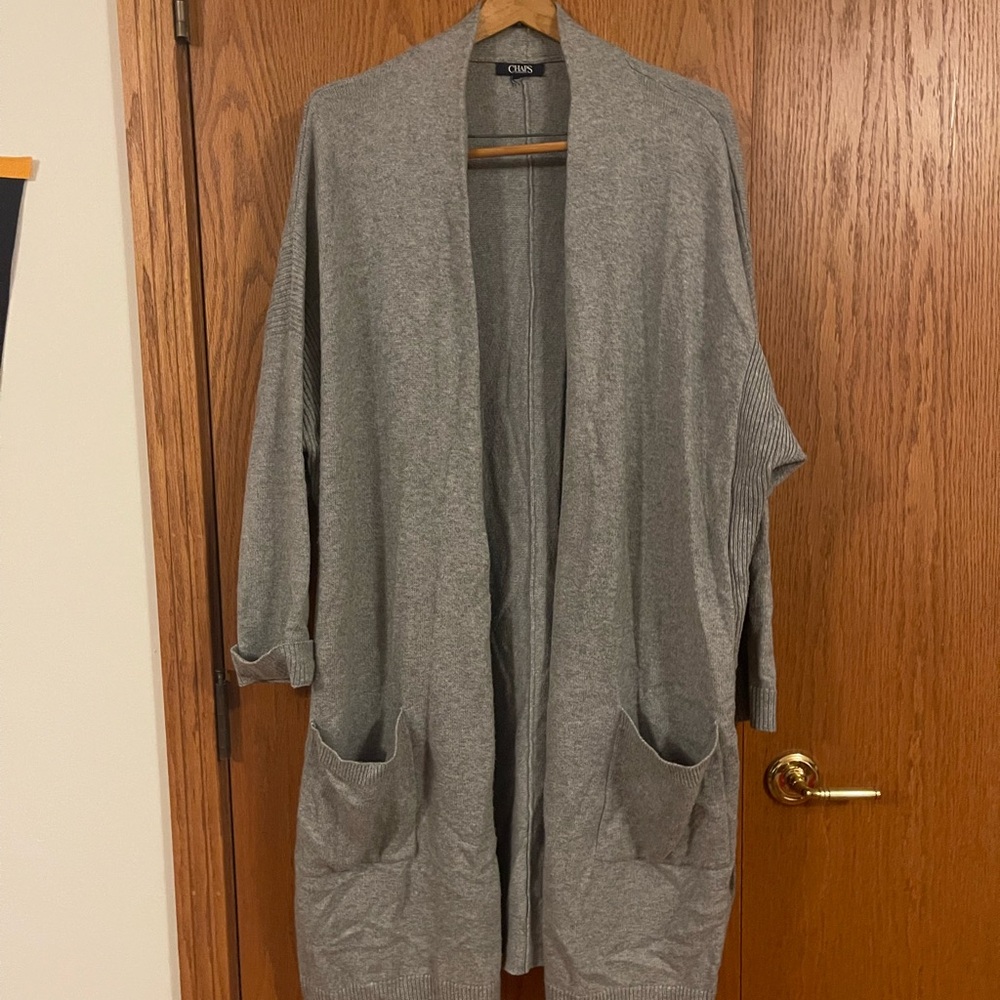 Chaps Gray Open Front Cardigan